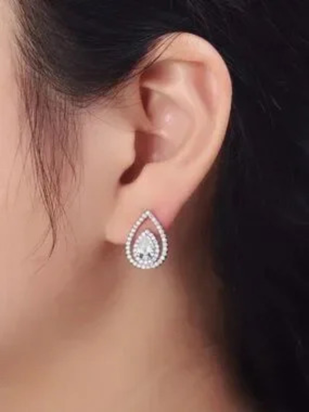 Silver Pear Drop CZ Stud Earrings (4464)